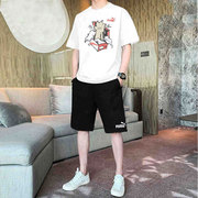 纯棉运动套装彪马男24夏季休闲白色短袖T恤宽松五分裤短裤两件套