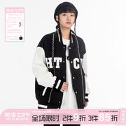 htcu不规则缝线夹克logo情侣秋冬加厚男女同，款美式棒球服外套潮牌