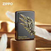 ZIPPO之宝爱情之翼黑冰境银蚀刻古银徽章防风煤油打火机创意徽章