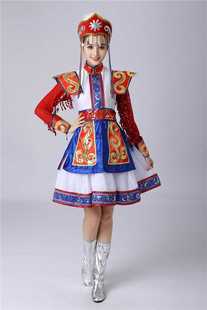 高档蒙古族演出服女装内蒙古舞蹈服蒙古袍锡伯族成人少数民族表演