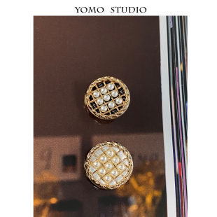 YOMOSTUDIO 黑白色珍珠纽扣小香名媛风西装毛衣扣子粗花呢外套扣