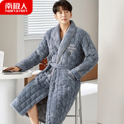 冬季夹棉睡衣男士冬天睡袍，大码浴袍三层，加厚加绒长款珊瑚绒家居服