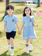 幼儿园园服夏装小学生校服套装，毕业服装夏季英伦风连衣裙蓝色班服