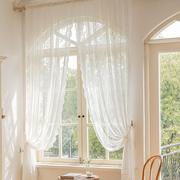 卧室窗帘高端大气上档次免打孔魔术贴穿杆窗帘窗纱帘法式白色蕾丝