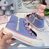 儿童紫色高筒帆布鞋女童鞋子，2023春秋季高筒t板鞋宝宝高邦布