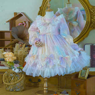 女童春季洛丽塔公主裙，小女孩洋气儿童蓬蓬，彩虹网纱连衣裙