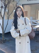 韩版小立领风衣双排扣中长款妮子大衣2023冬季宽松外套女