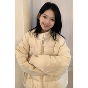 米白色立领羽绒外套女冬季棉衣，棉袄小个子加厚设计感小众面包服棉