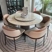 现代简约天然大理石餐桌，轻奢意式极简餐台椅组合圆形饭桌10人8人