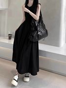 法式圆领小黑裙修身显瘦黑色连衣裙女夏季中长款气质收腰小个子群