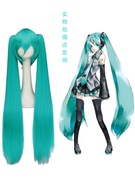 初音cos假发初音未来miku动漫角色假发，蓝色虎口夹双马尾长直发