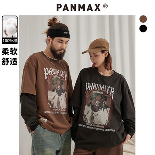 PANMAX大码男装美式秋季休闲拼接男士长袖T恤上衣男生国潮肥