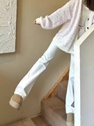 高个子(高个子)白色，修身微喇牛仔裤女年春夏高腰显瘦弹力拖地长裤175