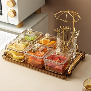 轻奢水果盘家用客厅茶几玻璃北欧风创意瓜子盘分格零食小吃碟