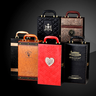 高档红酒包装礼盒，双支皮箱手提袋葡萄酒，单瓶盒空盒木盒子定制