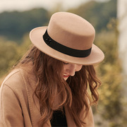亚马逊法式秋冬季毛呢帽子，跨境英伦风爵士礼帽，女字母m标外贸帽子