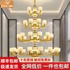 新中式全铜大吊灯高档大气别墅复式楼吊灯中国风天然玉石客厅灯具