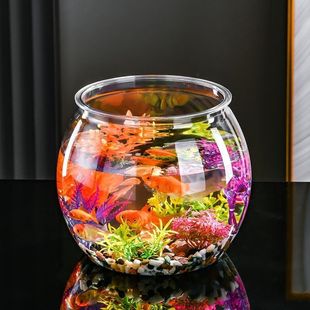 塑料加厚防摔鱼缸水培花盆透明小型桌面球形圆形鱼缸塑料生态鱼缸
