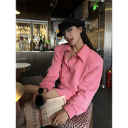 Fanptntox 套装女秋季款粉色垫肩套头卫衣粉色半身短裙时尚两件套