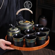 复古提梁壶茶具套装陶瓷，家用大号茶壶简约茶杯，现代功夫茶盘整套
