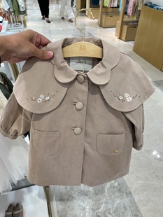 韩国中小女童宝宝娃娃翻领纯棉有内衬高品质中长款风大衣外套2024