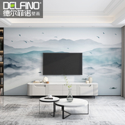 新中式无缝墙布现代简约墙纸，卧室壁布沙发电视背景墙定制山水壁画