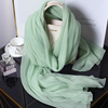 杭州丝绸韩版超大丝巾长款百搭围巾压皱柔软精致纯色披肩淡绿