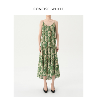 concise-white简白真丝吊带裙长裙，沙滩裙碎花，裙夏季设计师女
