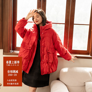 黑色加大码羽绒服冬季红色大衣中长款加厚保暖连帽宽松时尚外套