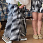 韩系童装男女童复古黑白，格子长裤春季儿童，棉布休闲阔腿裤洋气