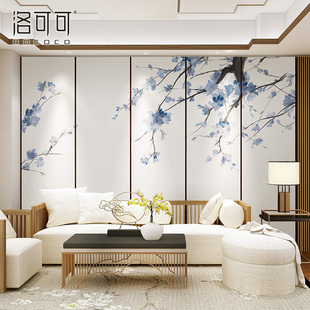 新中式电视背景墙壁纸壁布，客厅卧室沙发墙影视，墙水墨梅花装饰壁画