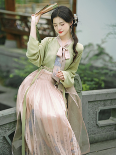 新中式国风汉元素长袖蝴蝶结雪纺，衬衫上衣马面裙仙气大摆裙套装女