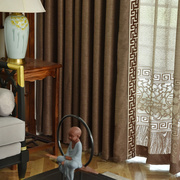 新中式棉麻窗帘卧室纯色遮光布料成品中国风大气纱帘客厅咖色古典
