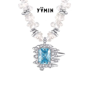 薄物 YVMIN尤目涟漪系列秋冬菱形宝石水晶串珠925纯银项链