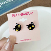 韩国进口GRAIN de BEAUTE/AZNAVOUR可爱卡通猫咪小猫耳钉女防过敏