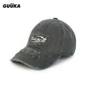 GUUKA潮牌黑色水洗做旧美式棒球帽男遮阳 星星刺绣鸭舌帽女显脸小