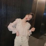 长袖雪纺衫女2021年夏季韩版宽松喇叭袖上衣洋气时尚衬衫超仙