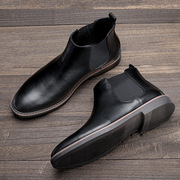 Men PU leather ankle Chelsea boots plus size 大码复古短靴