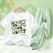 棉致童装女童夏季套装绿色，两件套运动休闲裤子，短袖上衣儿童夏装潮