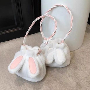 手工编织可爱绒绒兔耳朵包包diy材料包自制单肩手缝包送给女朋友