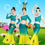 六一儿童傣族舞蹈服装女童孔雀舞演出服少儿民族表演服练功服长袖