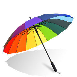 雨伞定制logo长柄直杆彩虹，广告生日商务会销标志图案