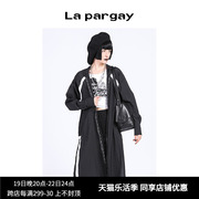 lapargay纳帕佳秋装外套，长款黑白时尚，宽松连帽薄款风衣女春秋