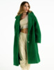 Thead女装时尚保暖毛呢大衣西装领长款外套高级感冬季款绿色上衣