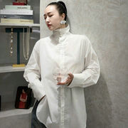新中式国风纯白棉衬衫女立领盘扣百搭宽松长袖衬衣叠穿上衣打底衫