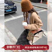 曾小咸卡其外搭针织开衫女2023年秋季韩版宽松中长款长袖外套