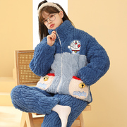 睡衣女冬季珊瑚绒夹棉卡通保暖加厚加绒三层棉袄秋冬款外穿家居服
