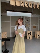 约她设计感拼接假两件单肩连衣裙女夏季韩版宽松圆领T桖短袖长裙