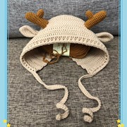 小鹿帽麋鹿角帽子diy材料包手工(包手工)编织毛线，钩针儿童送女朋友圣诞帽