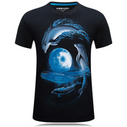 带动物图案T恤男3D短袖T恤男装立体霸气个性圆领有加大码海豚潮流